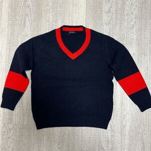 Il Gufo Boys 100% Virgin Wool V-Neck Sweater Navy Red Size 3Y Italian
